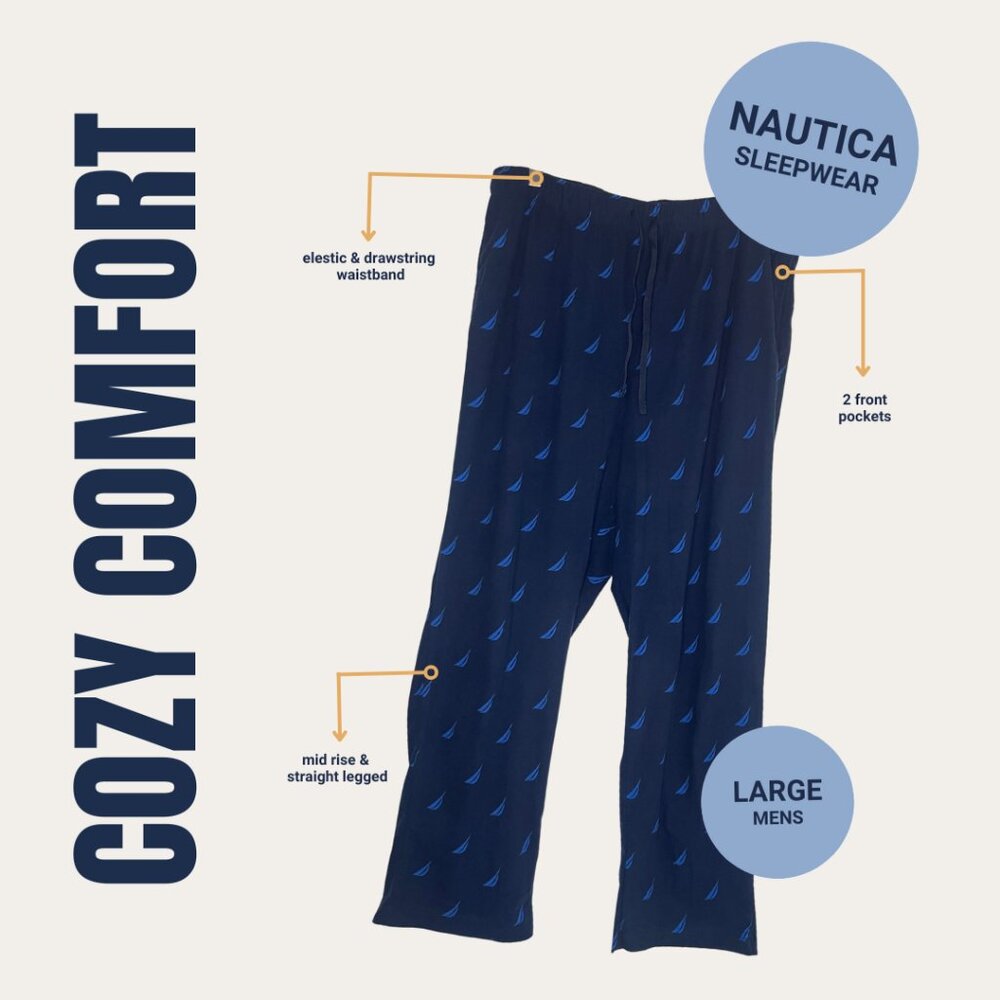 Men’s Large Nautica Sleepwear Pants – Navy with Sailboat Print